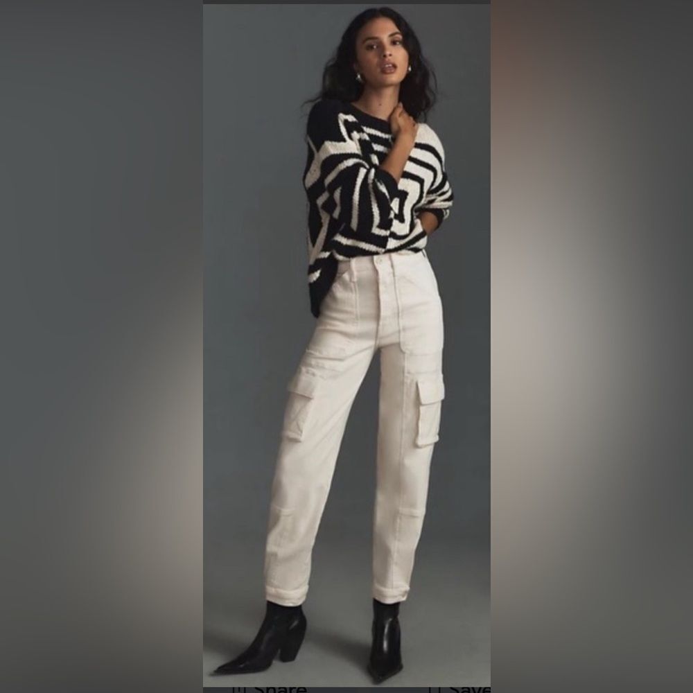 Mother Anthropologie The Curbside Cargo Flood baggy jeans in Eggnog NWT 29